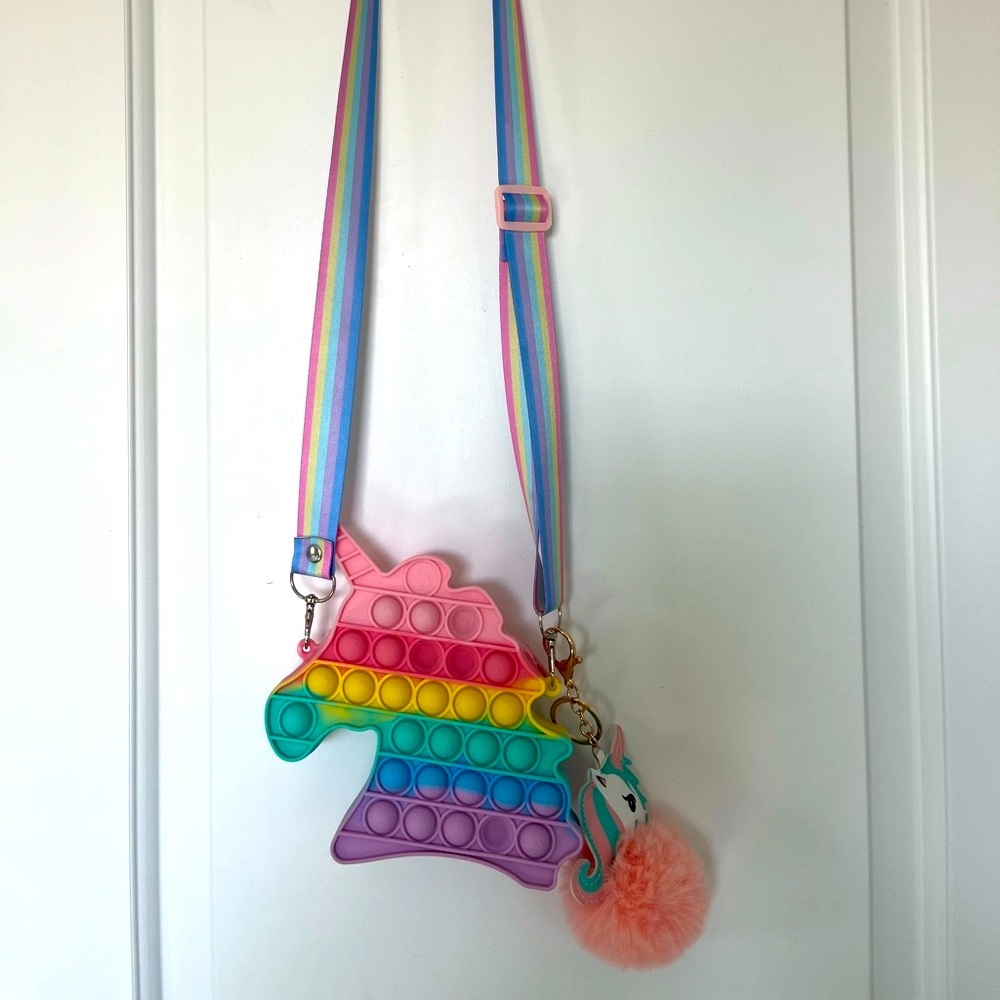 Unicorn Pop-it Rainbow Purse with Adjustable Strap & Charm